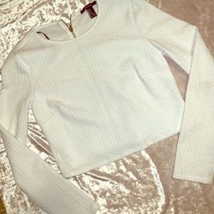 Forever 21 White Long Sleeve Crop Top Zip Sz M